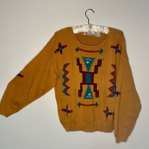 Vintage Aztec Mustard Baggy Oversize Sweater